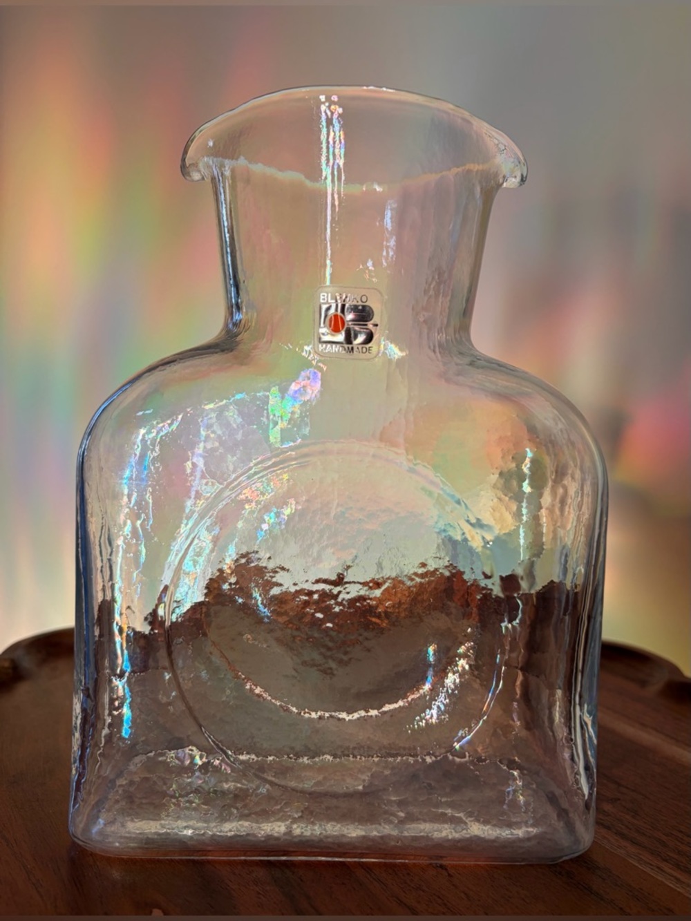 Vintage Blenko Art Glass Water Bottle 384 clear 80s - Picture 3 of 12